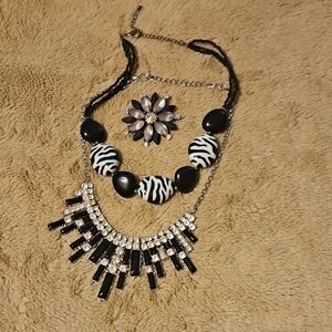 Black and White Statement Necklaces & Brooch